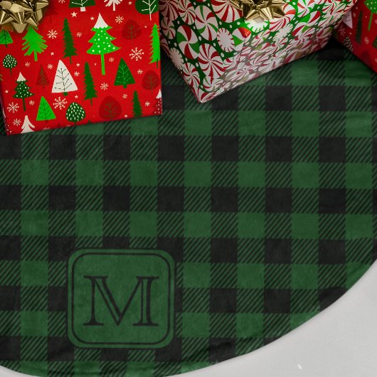 Green Black Buffalo Plaid gepersonaliseerd monogra Kerstboom Rok