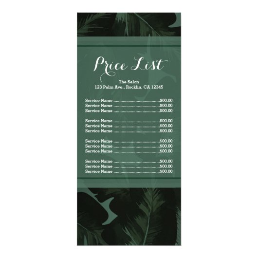 Green & Black Chic Tropical Feuille Prix Menu (Devant)