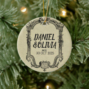 Green Black Classic Wedding Keramisch Ornament