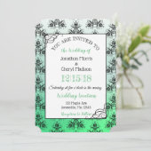 Green Black Damask Classy Wedding invitations (Debout devant)