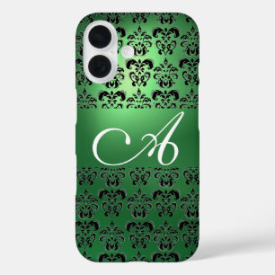 GREEN BLACK DAMASK MONOGRAM Floral iPhone 16 Hoesje