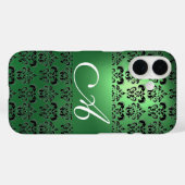 GREEN BLACK DAMASK MONOGRAM Floral Case-Mate iPhone Case (Achterkant (horizontaal))