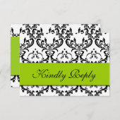 Green Black Damask Wedding RSVP (Voorkant / Achterkant)