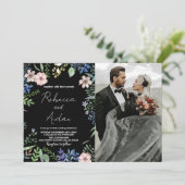 Green Black Floral Wedding Invitations avec photo (Debout devant)