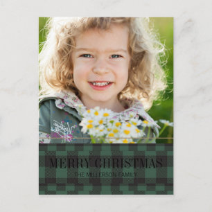 Green Black Gingham Kraft Merry-kerstfoto Briefkaart