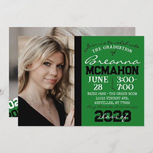 Green & Black Graduation 2 Invitation photo