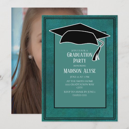 Green Black Graduing Cap Party foto Kaart (Voorkant / Achterkant)