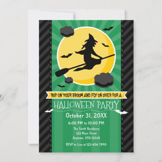 Green Black Grey Witch Halloween Invitation (Devant)