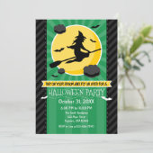 Green Black Grey Witch Halloween Invitation (Debout devant)