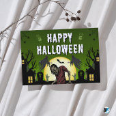 Green & Black Happy Halloween Spooky Briefkaart