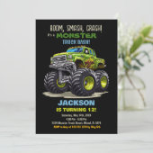 Green Black Monster Truck Invitations Anniversaire (Debout devant)