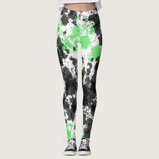 Green Black Paint Splat Leggings (Voorkant)