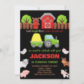 Green Black Red Farm Animaux Invitations Anniversa (Devant)