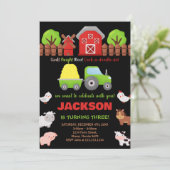 Green Black Red Farm Animaux Invitations Anniversa (Debout devant)