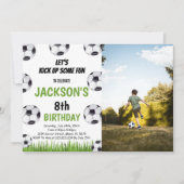 Green Black Soccer Invitations Anniversaire avec p (Devant)
