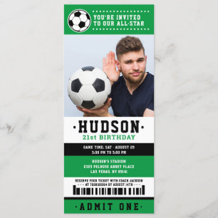 Green Black Soccer Ticket Birthday Party Foto Kaart