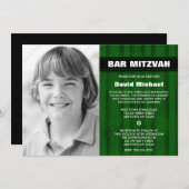 Green Black Stripes Photo Bar Mitzvah Invitations (Devant / Derrière)