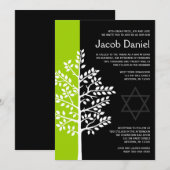 Green Black Tree of Life Bar Mitzvah-uitnodigingen Kaart (Voorkant / Achterkant)
