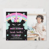 Green Black Unicorn Anniversaire Invitations avec  (Devant)