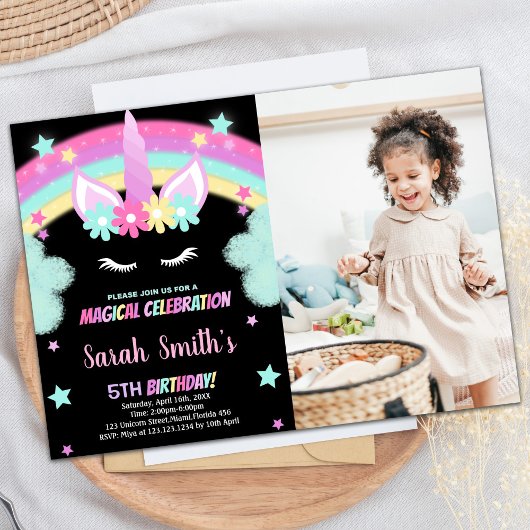 Green Black Unicorn Anniversaire Invitations avec 