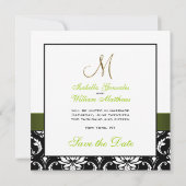Green Black White Damask Enregistrer la carte Date (Dos)