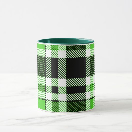Green Black White Flannel Tartan Pattern Design Mok (Midden)
