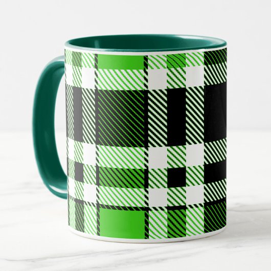 Green Black White Flannel Tartan Pattern Design Mok