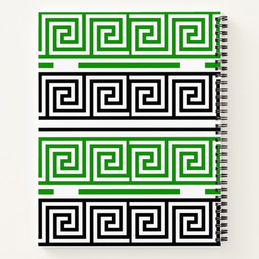 Green Black White Greek Key Fret Pattern Design  Notitieboek (Achterkant)