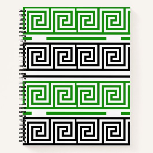 Green Black White Greek Key Fret Pattern Design Notitieboek (Voorkant)