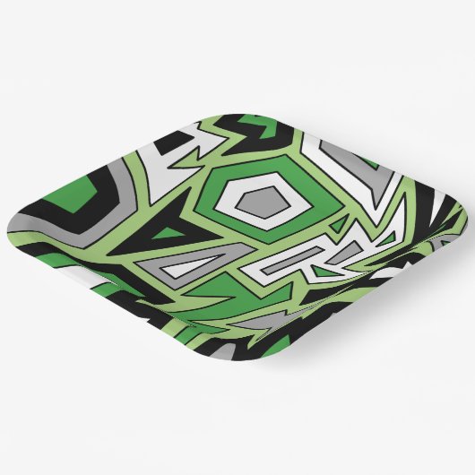 Green Black White Grey Aro Geometric Abstract Papieren Bordje (Gebogen)