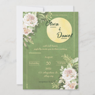 Green Blossom Engagement & Wedding Invitation Kaart