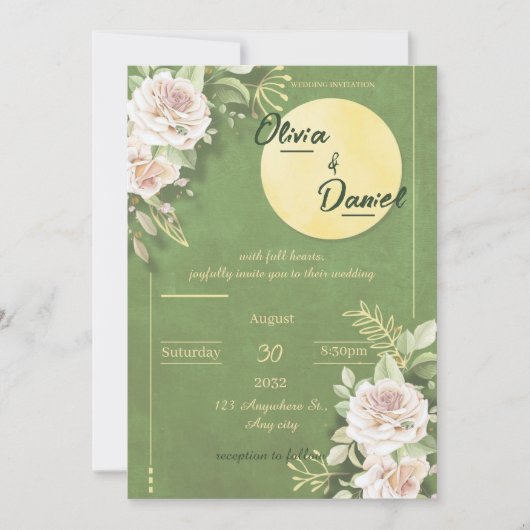 Green Blossom Engagement & Wedding Invitation Kaart (Voorkant)