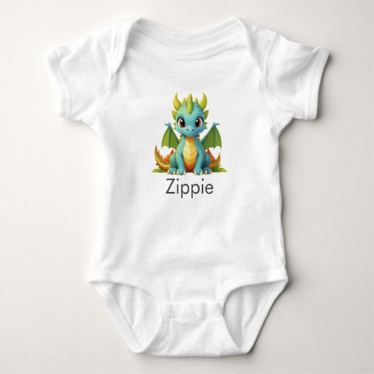 Green Blue Baby Dragon Fantasy Art Bodysuit (Voorkant)