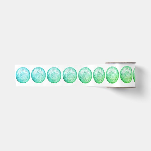 Green Blue Balls op White Ribbon Lint (Voorkant)