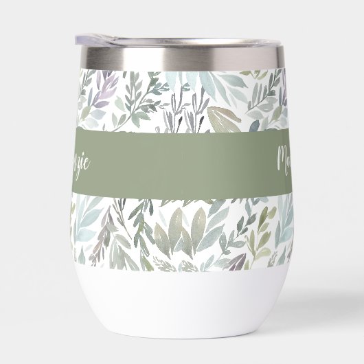 Green Blue Botanical Watercolor Monogram Name (Droite)