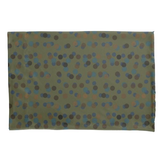 green, blue, brown, bronze, and black polka dot kussensloop (Voorkant)
