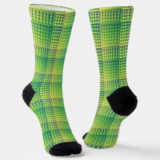 Green Blue Checker Abstract Pattern Sokken (Gebogen)