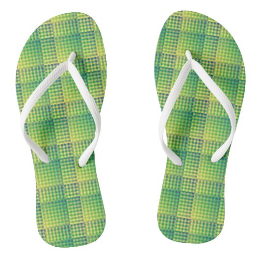 Green Blue Checker Abstract Pattern Teenslippers (Voetbed)