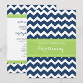 Green Blue Chevron Christening Uitnodiging (Voorkant / Achterkant)