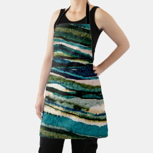 Green Blue Cream Agaat Stripe Abstract Schort