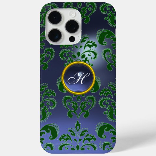 GREEN BLUE DAMASK GEMSTONE MONOGRAM Floral Case-Mate iPhone Case (Achterkant)