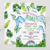 Green Blue Dinosaur T Rex Birthday Uitnodiging (Voorkant / Achterkant)