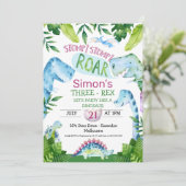 Green Blue Dinosaur T Rex Invitation d'anniversair (Debout devant)