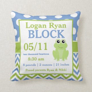 Green Blue Frog Baby Announcement Pillow Kussen