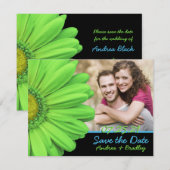 Green Blue Gerbera Daisy Photo Wedding Save The Date (Voorkant / Achterkant)