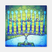 Green Blue Hanukkah Menorah Peace Sparkle Shine Magneet (Voorkant)