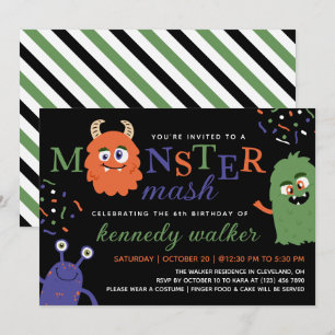 Green Blue Monster Mash Halloween Party Kaart
