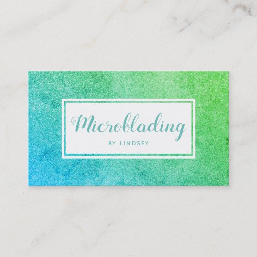 Green Blue Ombre Sparkle Glitter Microblading Visitekaartje (Voorkant)