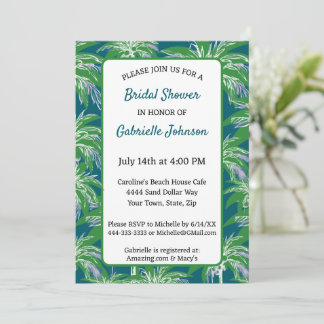 Green Blue Palm Tree Modern Wedding Shower Party Kaart