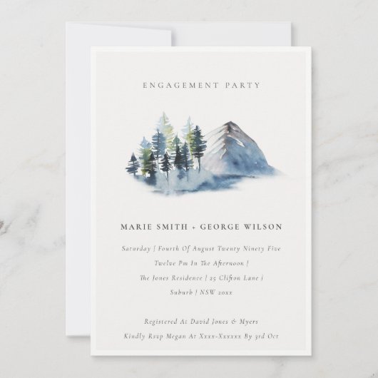 Green Blue Pine Bossen Mountain Verloving Invite Bedankkaart (Voorkant)